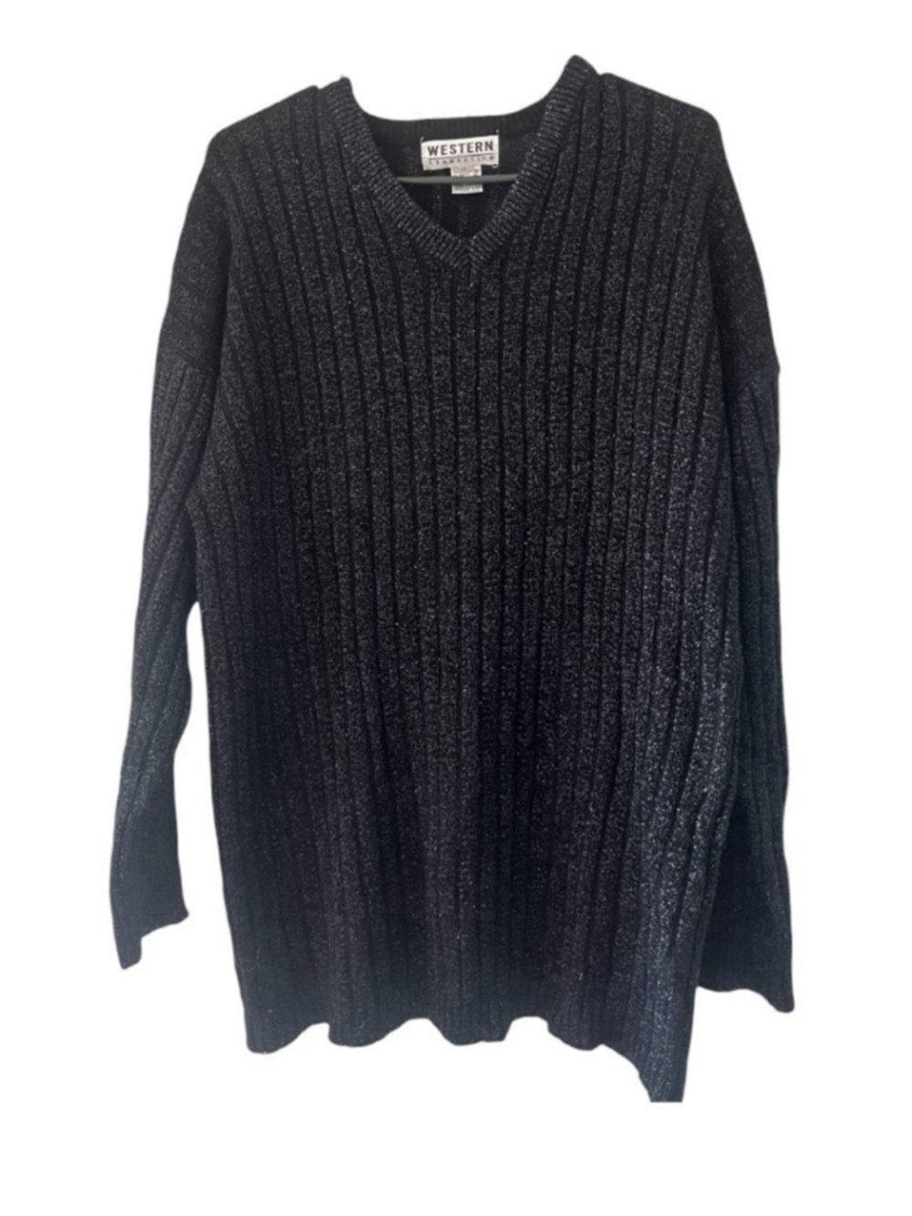 Vintage Western Connection Black Metallic Silver Oversize Pullover Sweater M